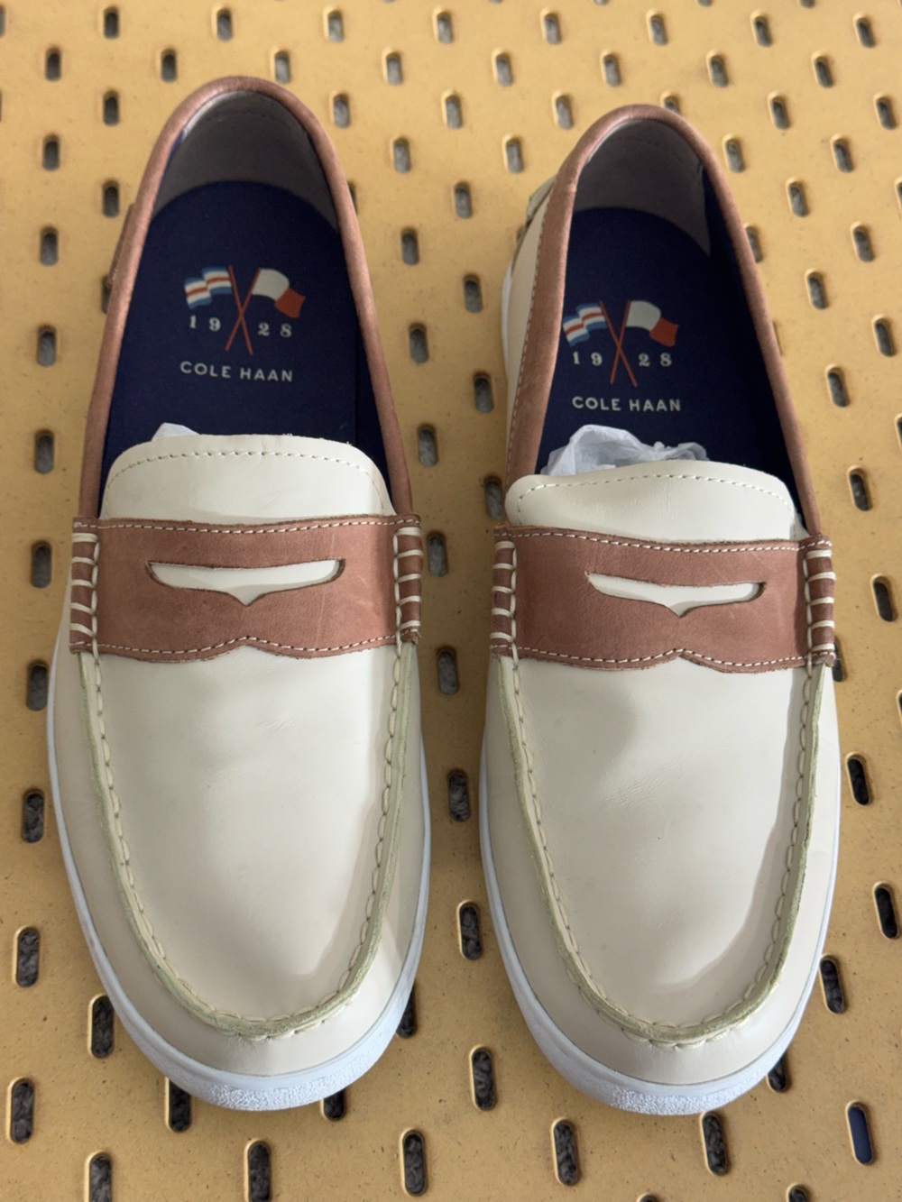 Cole Haan Shoes Mens Size 10 M Nantucket White and Tan Leather Penny Loafers New